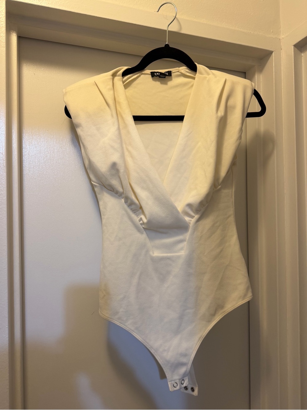 Express Ivory Draped V-Neck Bodysuit